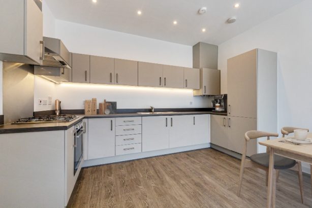 Photo of the kitchen-diner area image shown is a CGI dressed representation taken in the actual plot 90, Two Bed Apartment at Pennicott Place, Godalming