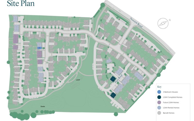 Siteplan map of the Buttercross Place Shared Ownership Homes development, Swaffham, Norfolk.