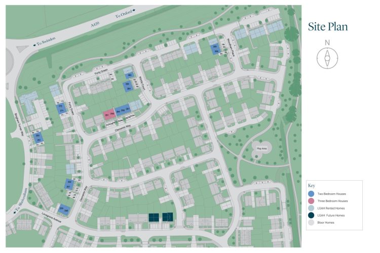 Aerial site plan of the Shared Ownership homes location at Cross Trees Park, Shrivenham