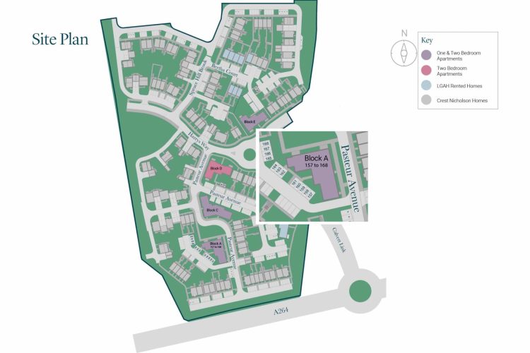 Site Plan Block A< Shared ownership homes at Kilnwood vale, Horsham
