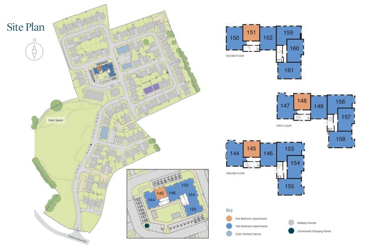 Site Plan of the Stoke Manor development in Seaford, East Sussex. One and two bedroom Shared Ownership apartments from Legal & General Affordable Homes.