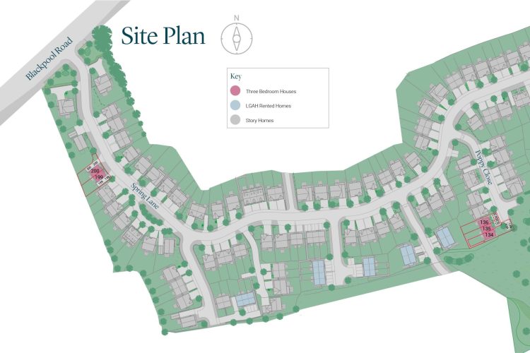 Siteplan map of the Shared Ownership houses at Carleton Grange, Blackpool