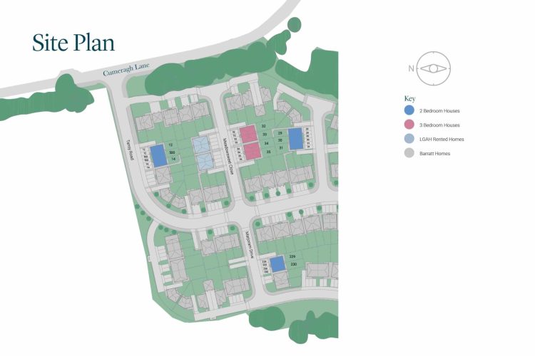 Site plan of Shared Ownership homes at Rogerson Gardens