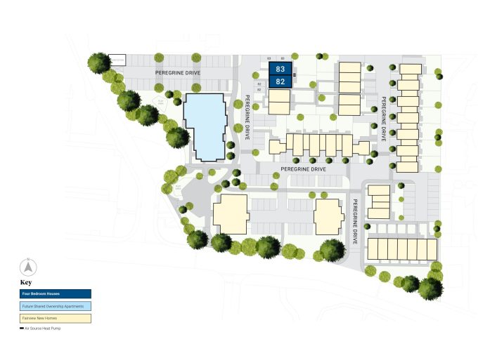 Aerial site plan view of the Shared Ownership homes at the Warley Drive development , Brentwood, Essex