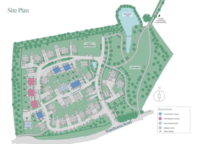 Illustration of the site plan of The Pippins, Shared Ownership homes development, Ashford, Kent. Showing location of the homes