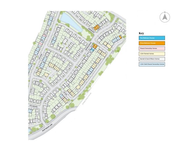 Aerial map overview ofthe site plan for the Lucas Place, Shared ownership development, Hall Green, Birmingham