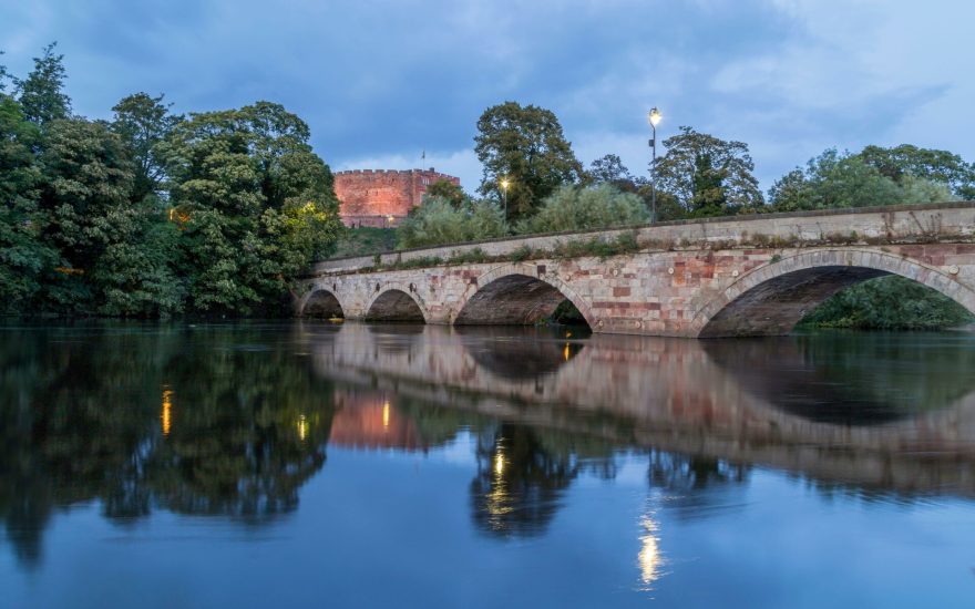 Twilight at Ladybridge in Tamworth facing the castle where the River Tame and River Anker meet.