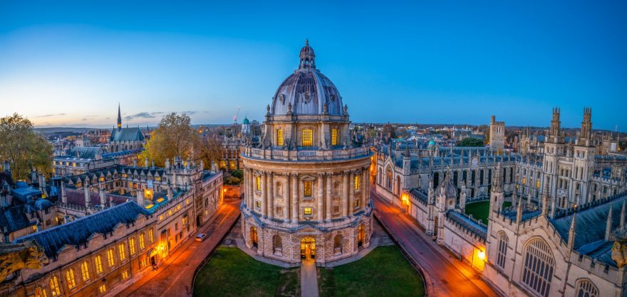 Evening skyline panorama of Oxford City in England